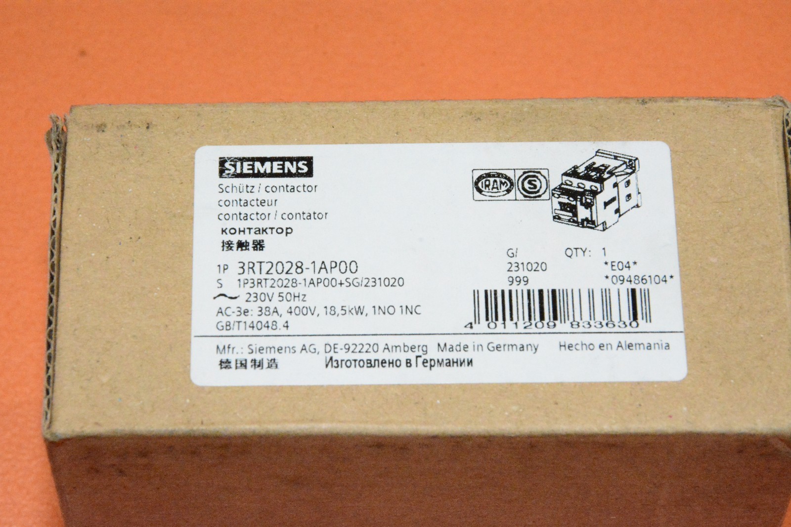 Siemens 3RT2028-1AP00 Contactor Contactor