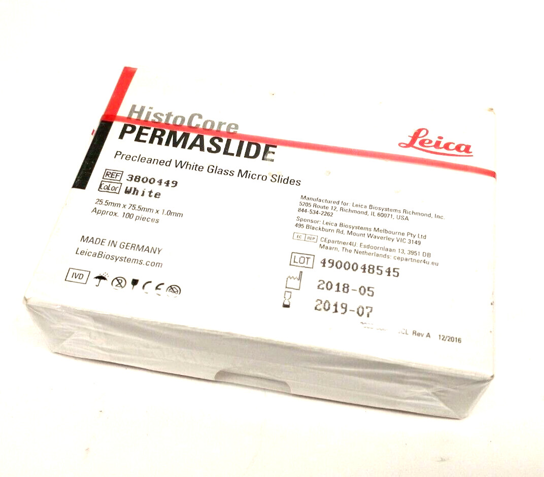 Leica 3800449 HistoCore PERMASLIDE White Glass Micro Slides 2019-07 BOX OF 100