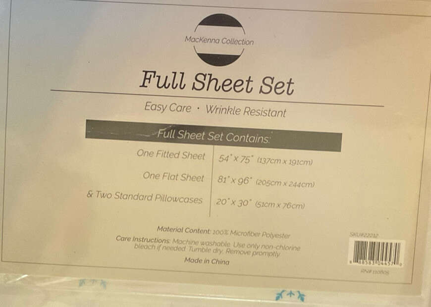 McKenna Coll Microfiber Polyester FULL Sheet Set 4 Piece Set SNOWFLAKE New