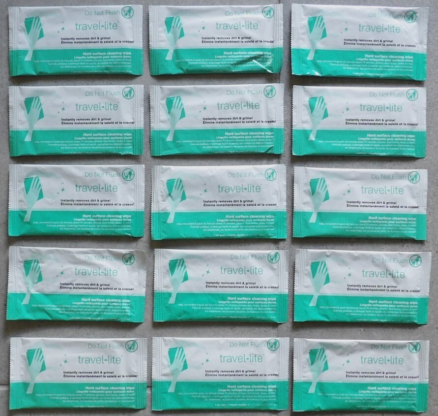 15 Travel Lite Cleaning Surface Wipes Instantly Removes Dirt & Grime 8"x7" Each