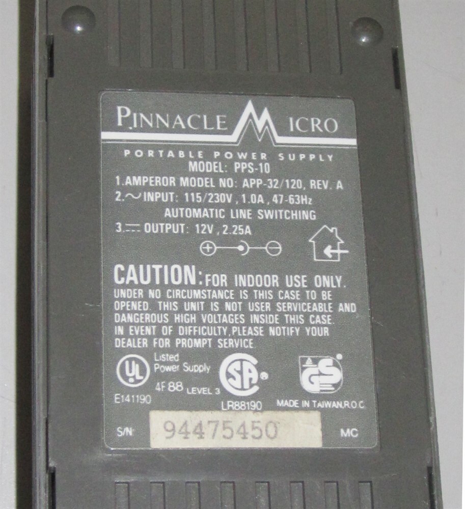 Pinnacle Micro Portable Power Supply PPS-10 Output 12V DC, 2.25A