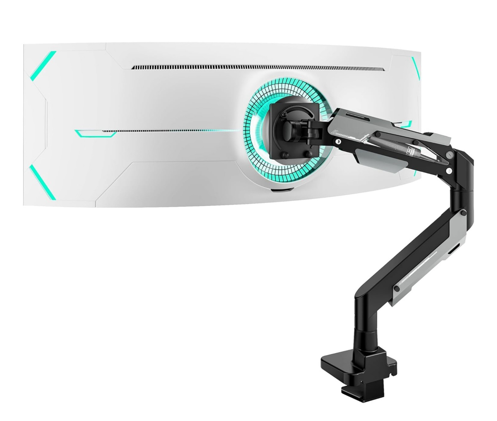 HD Single Monitor Arm - Up to 57" - Clamp/Grommet Mount - 40lb Capacity-Blk/Whte