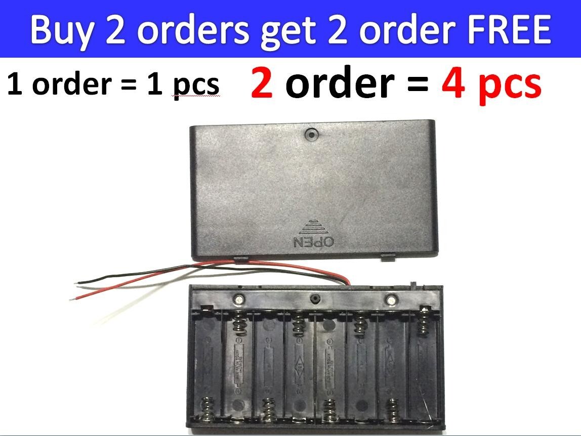 1pcs 8 AA 2A Cells Battery 12V Clip Holder Box Case with Switch Black