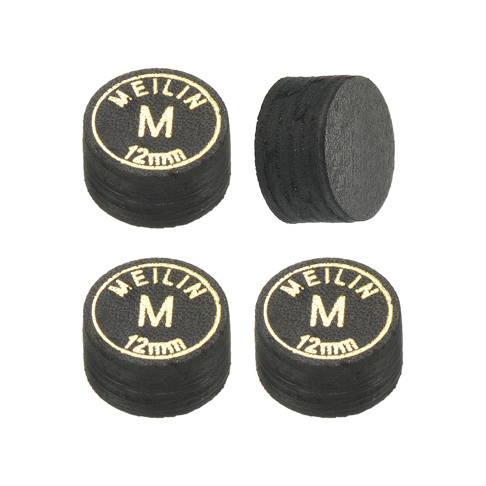 4Pcs 12mm Pool Cue Tips Medium Laminated Glue-on Billiard Stick Tips, Black