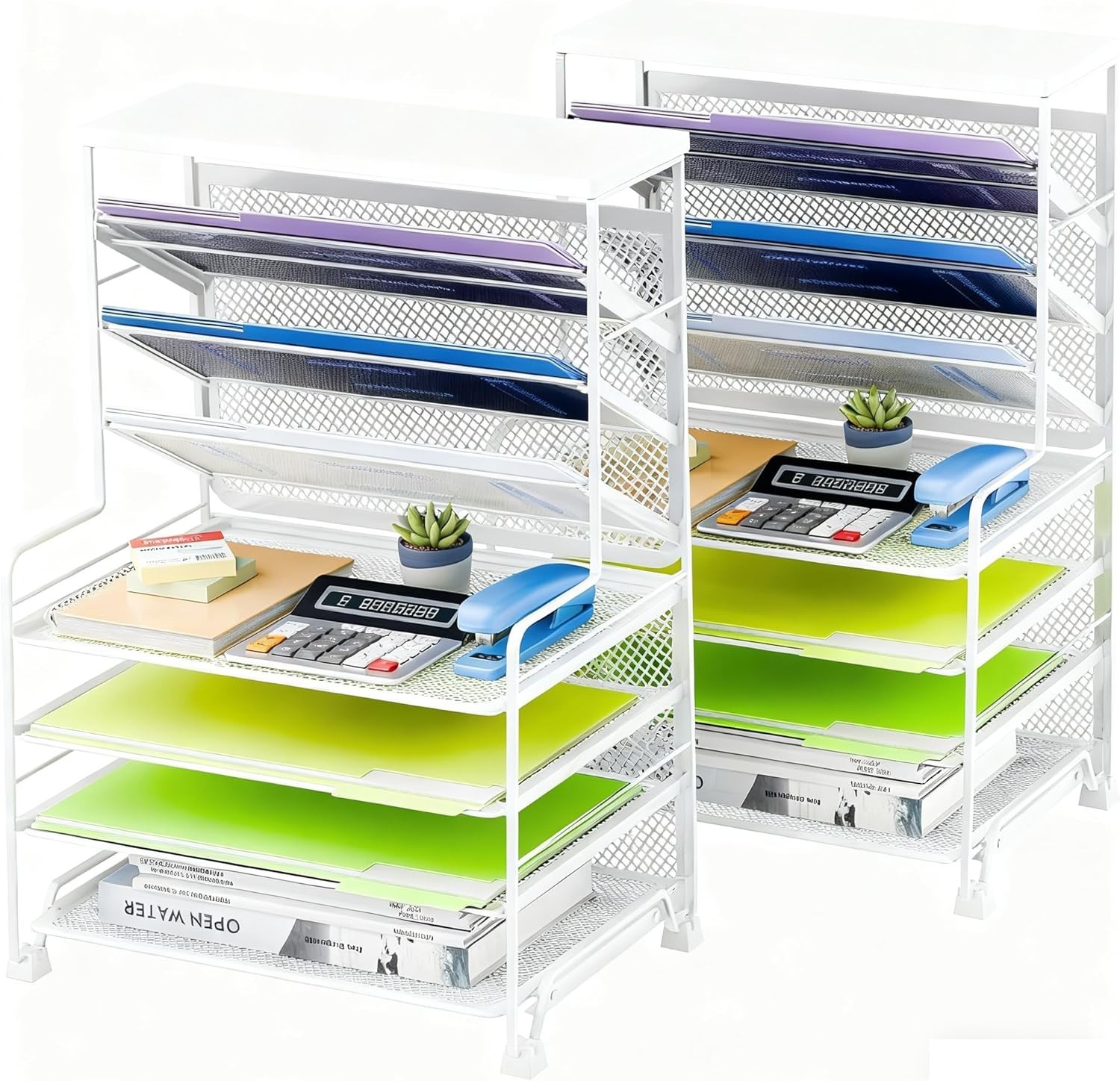 8 Tier Desk File Organizer, 2 Pack Letter Tray Paper Organizer, Mesh Desk Acc...