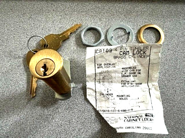 C8109  4 Pin Tumbler Cam Lock Brass Cylinder Stock Drawer Locks National Cabinet