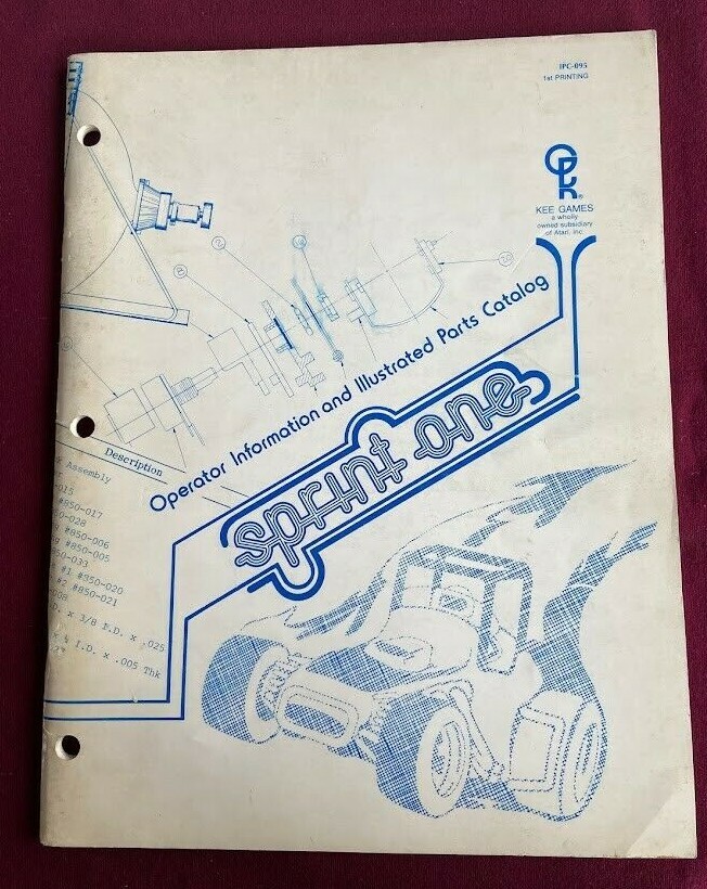 Sprint One Operator Manual Parts Catalog  Atari Kee Games