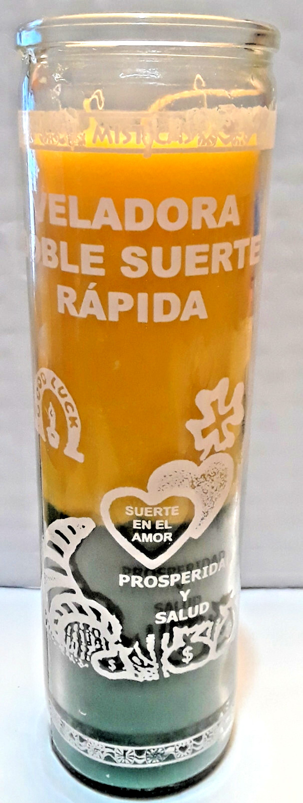 Veladora Doble Suerte Rapida Color Amarillo/Verde, Suerte/Dinero