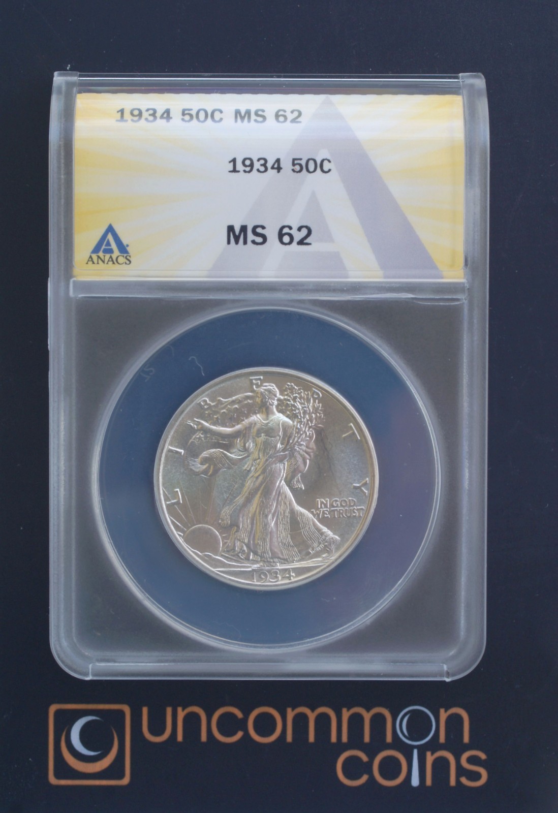 1934 MS62 Walking Liberty Half (ANACS) Beautiful !   (UCC-WLH-1934-MS62-A-0010)