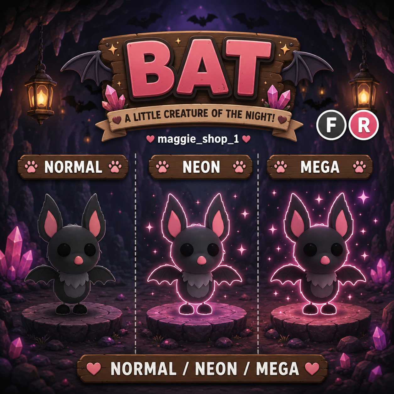 Bat FR Normal/Neon /Mega ✨ Adopt From Me Today ✨ Top Picks