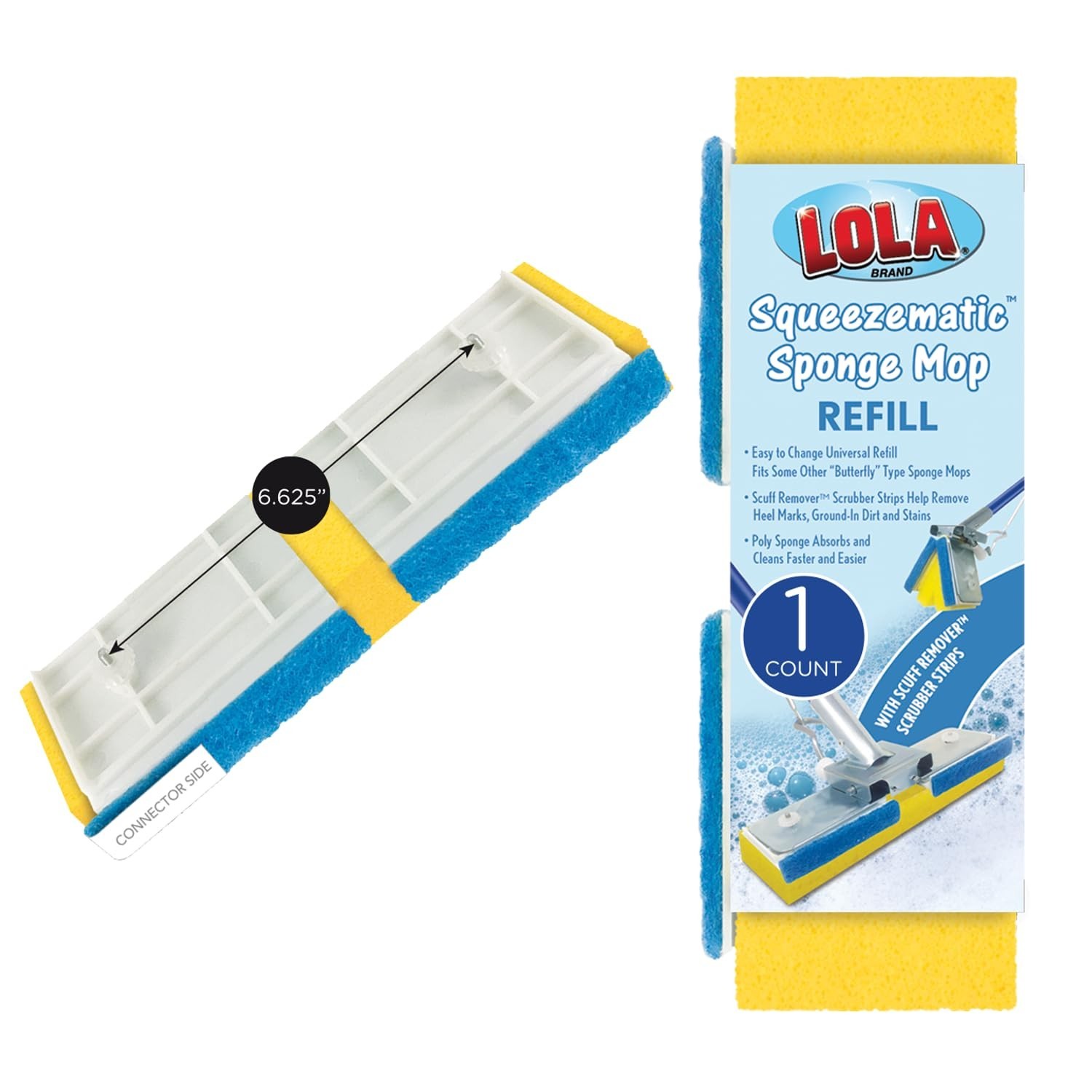 Lola Products Squeeze Matic Butterfly Sponge Mop Refill, 9", Replacement Head...