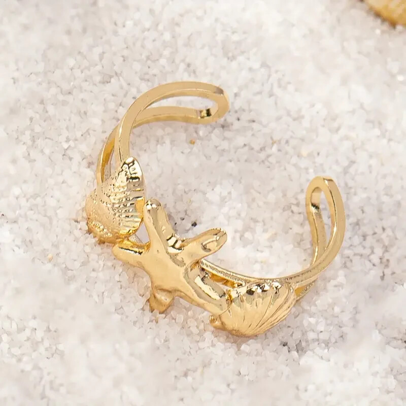 Beach Theme Starfish/Shell Cuff Adjustable Bohemian Toe Ring Summer Vacation