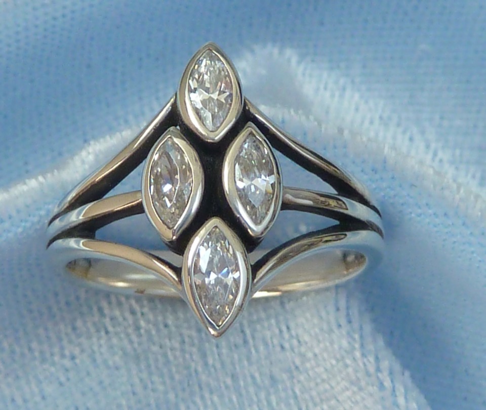 Vintage Sterling Ring, 5 X 3mm White CZ's  Konder #559
