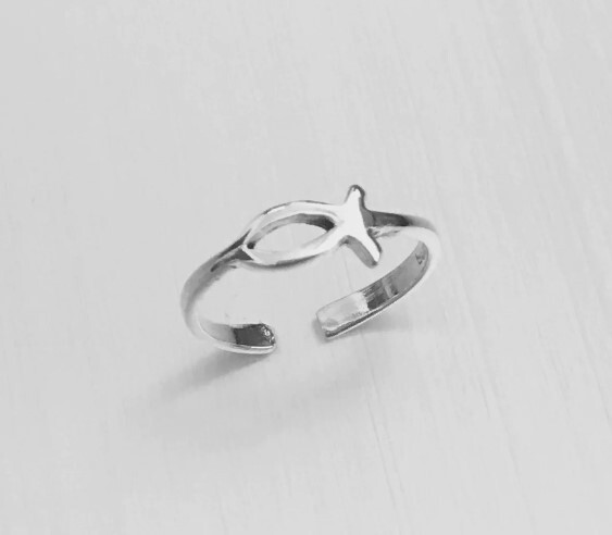 Solid Metal 925 Silver Women's Tiny Fish Adjustable Toe Ring White Gold Plated