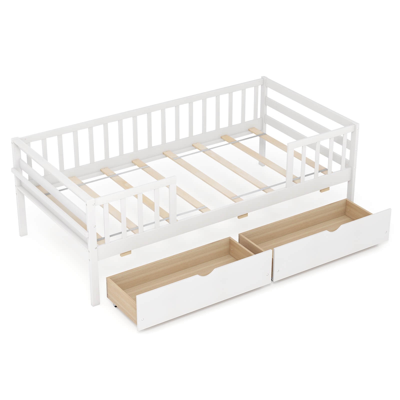 Kids Bed Twin Size w/Storage 2 Pull-out Drawers Side Shelf for Children & Teens