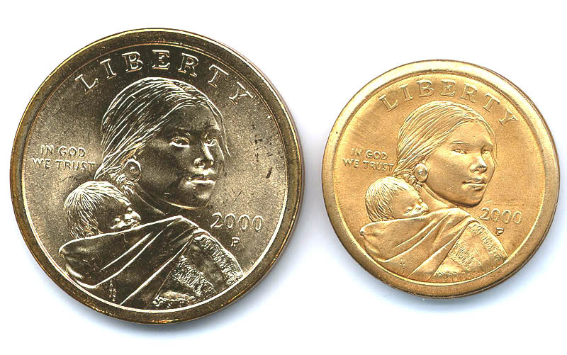 Uncirculated Sacagawea Dollar, Magnetically SHRUNK to Diameter of a Nickel!