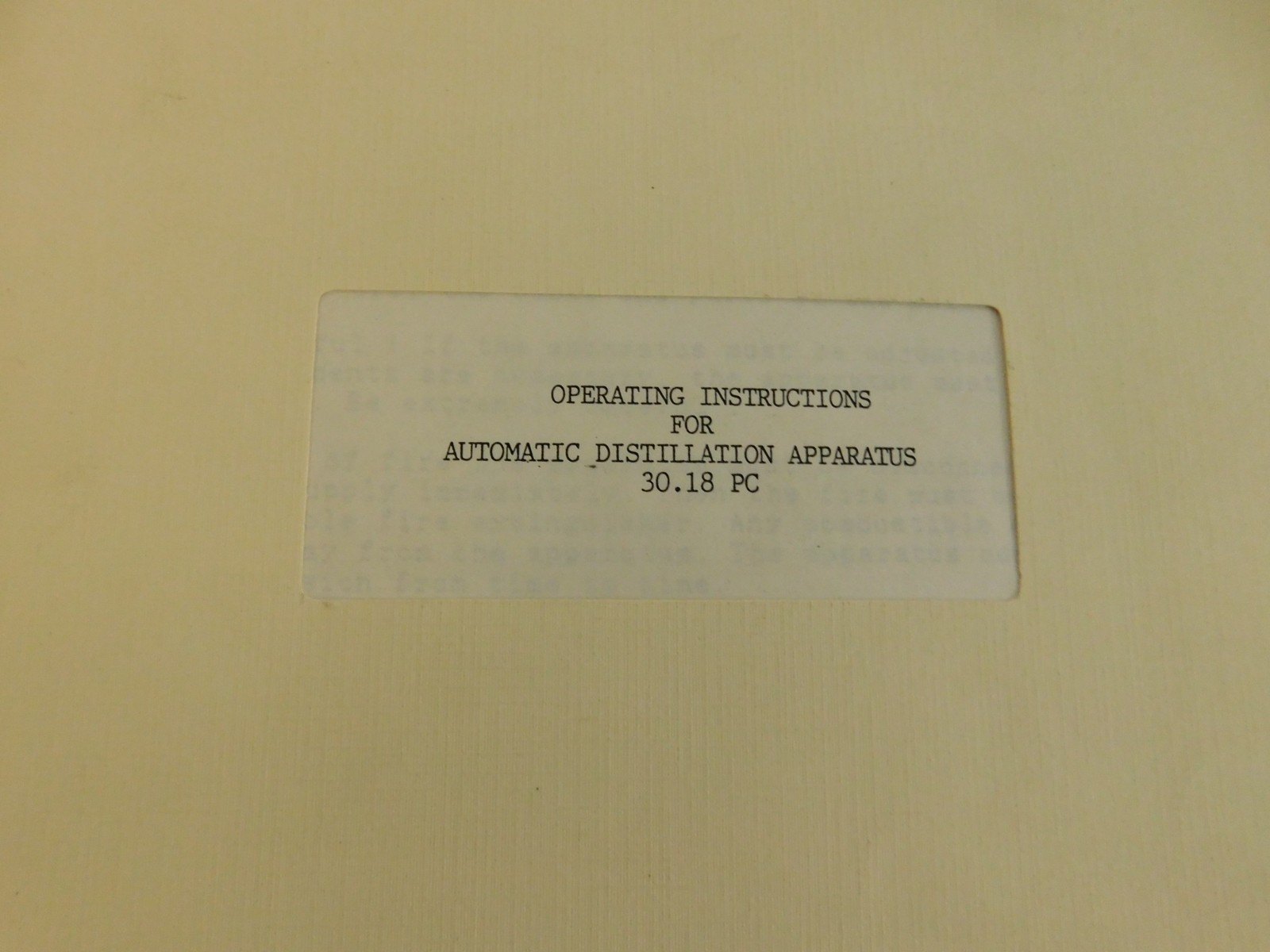 AUTOMATIC DISTILLATION APPARATUS 30.18PC OPERATING INSTRUCTIONS (LSM150)