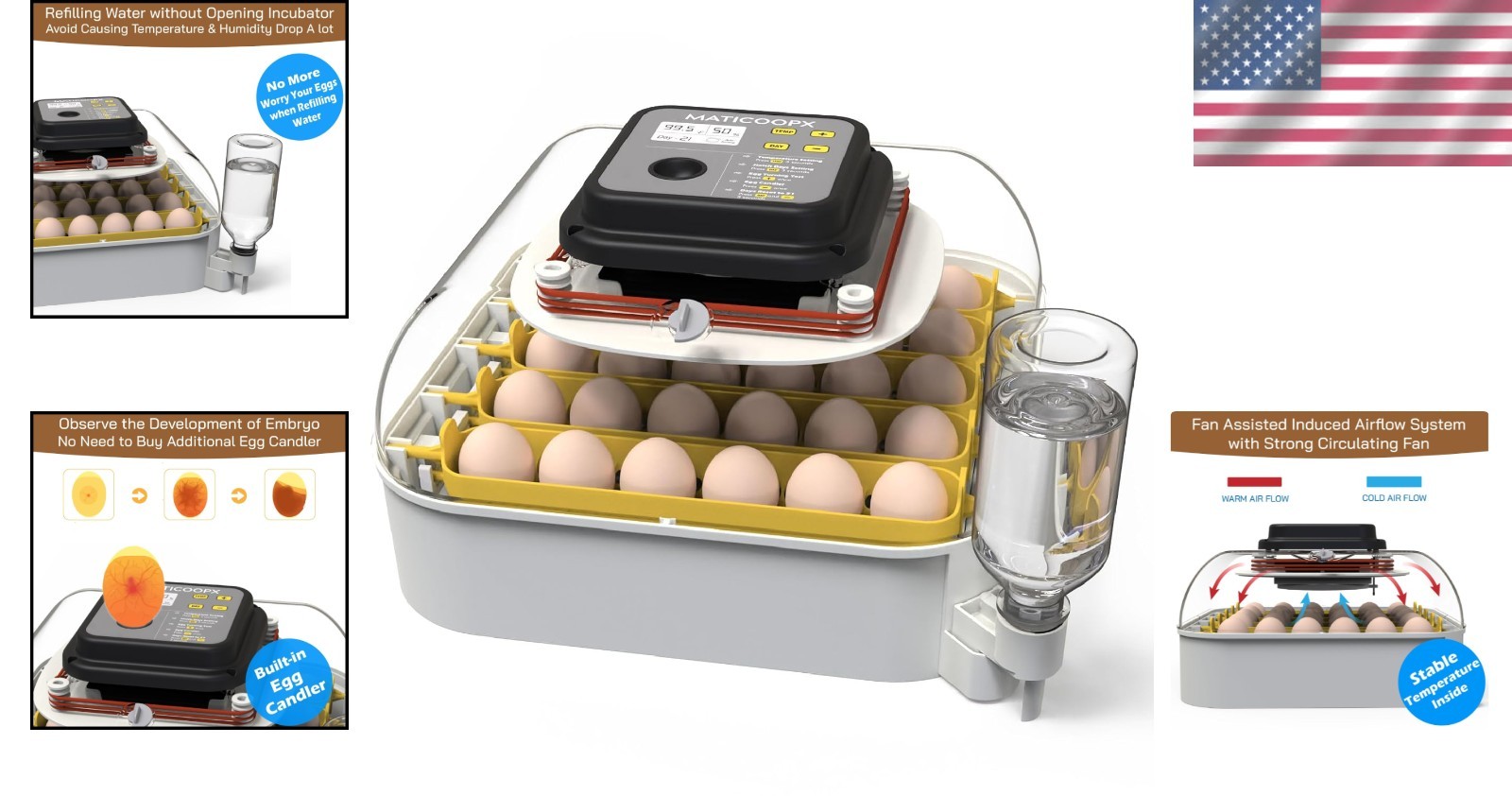 30-Egg Incubator with Humidity Display & Automatic Egg Turner for Hatching