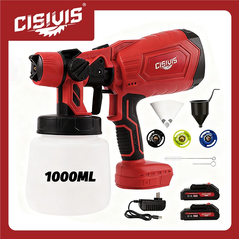 Cordless Paint Sprayer 1000ML HVLP Spray Paint Gun With 2*Batteries For DIY Work