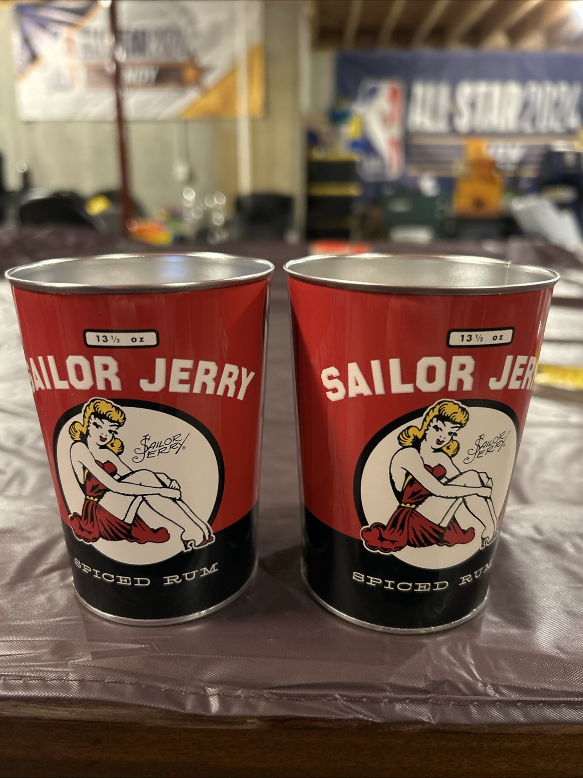 Sailor Jerry Spiced Rum Pinup Girl Vintage tin cup 13.5 oz set of 2