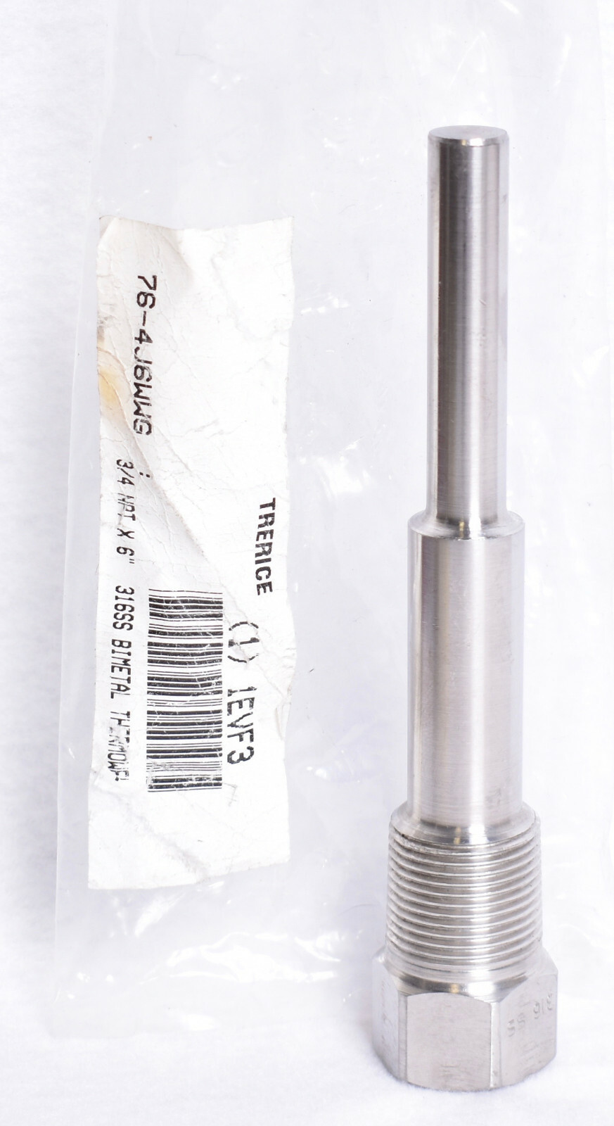 Trerice Bimetal Thermowell 316 SS 6" x 3/4" NPT Insertion Length 4.5"  1EVF3
