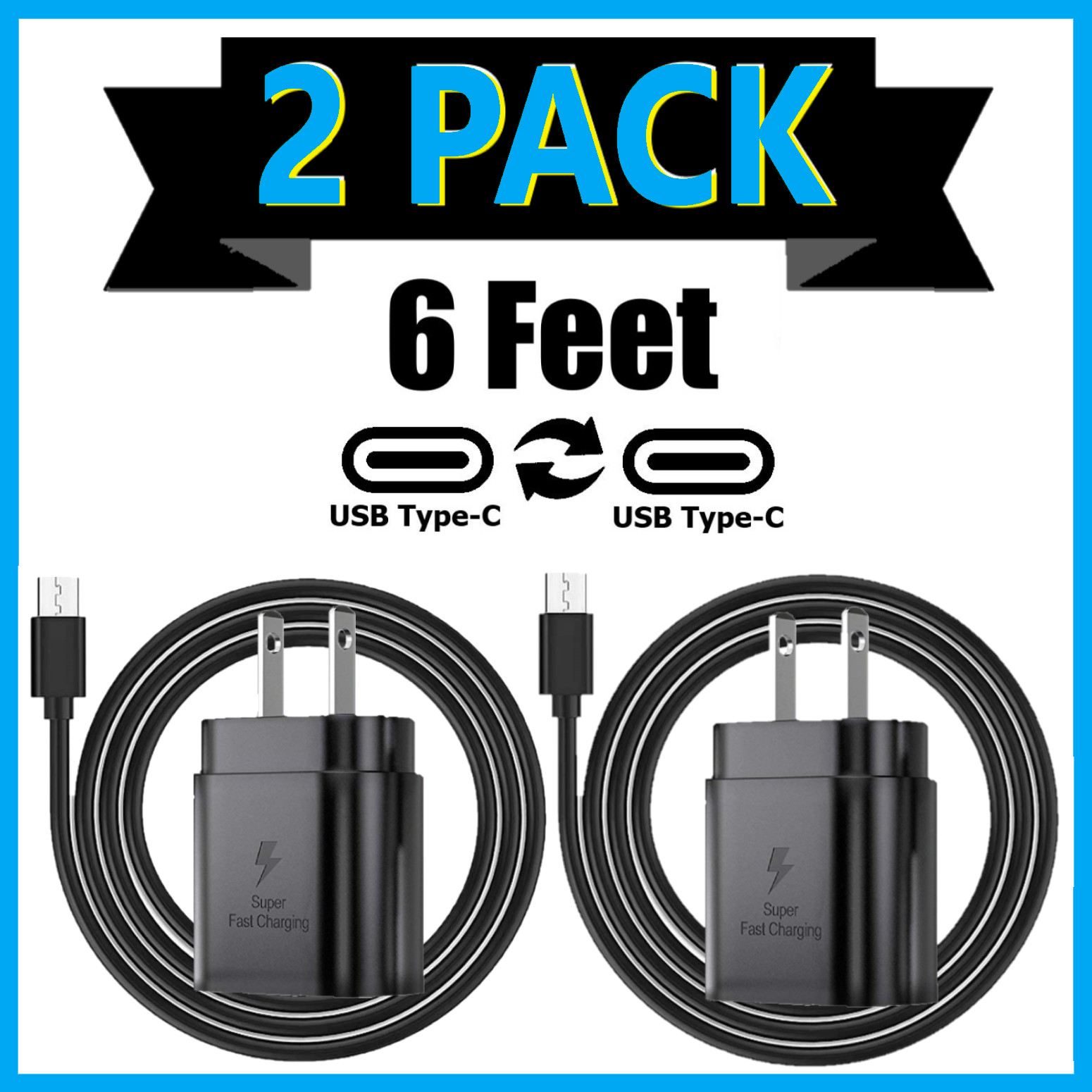 2 Pack 6ft C USB Super Fast Charger Cable Adapter For Galaxy A15 A16 A35 A55 A75