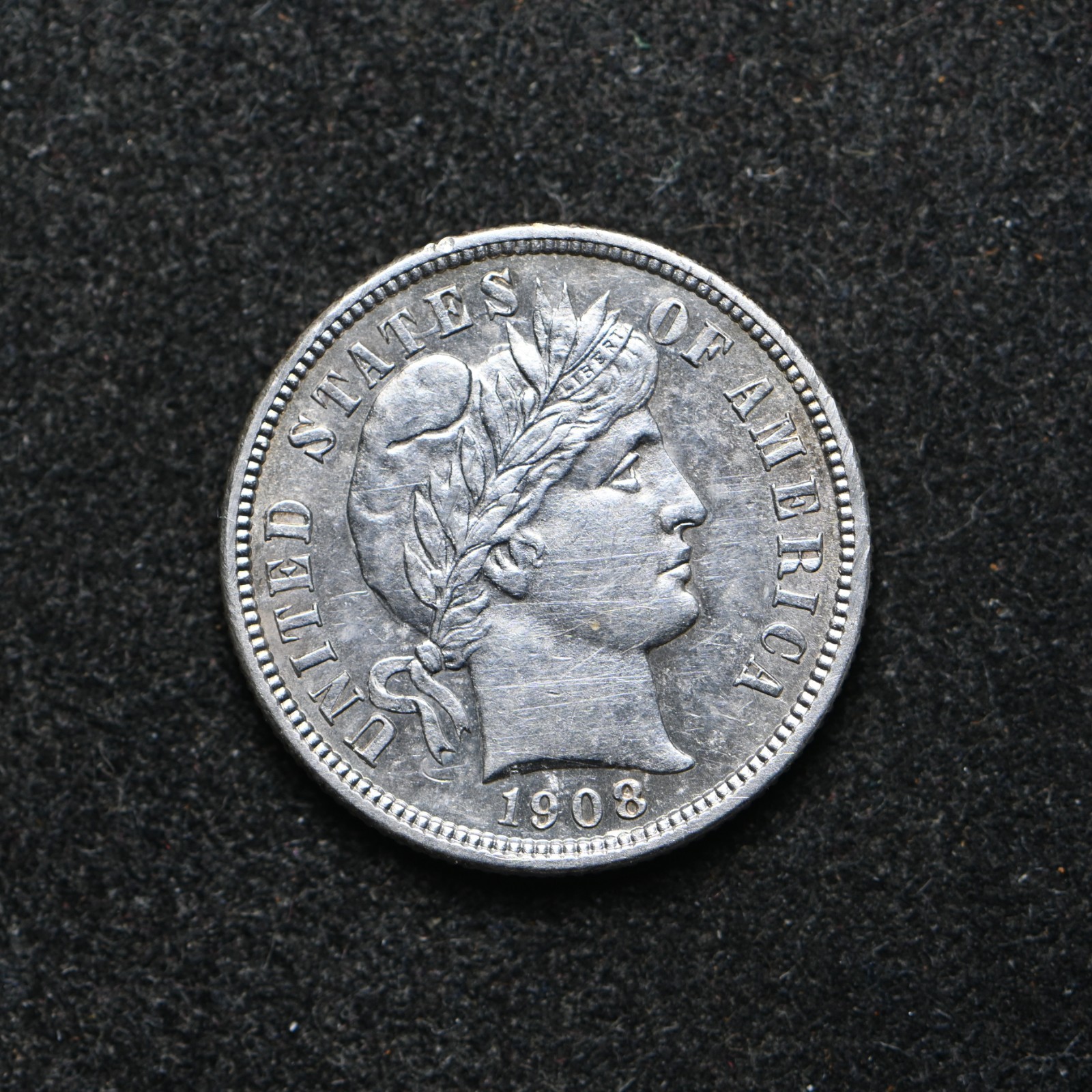 1908-S Barber Silver Dime AU (cn16480)