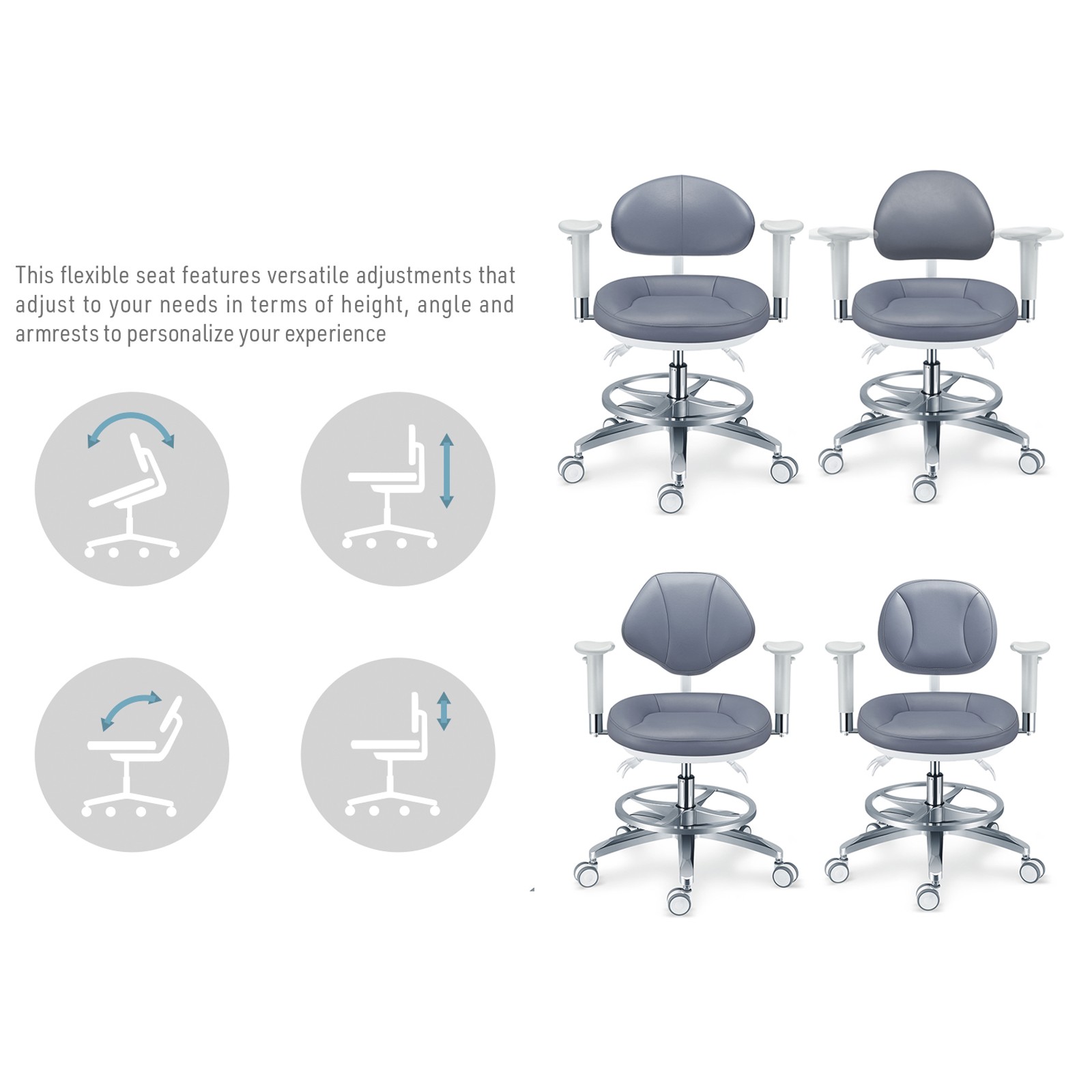 Dental Microscope Doctor's Chair with Armrest Ergonomic Dentist Stool Microfiber