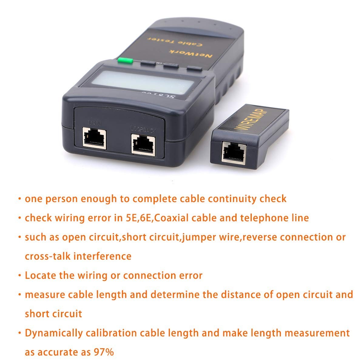 Digital Network Cable Tester for RJ45 STP UTP with Large Display & Battery Power
