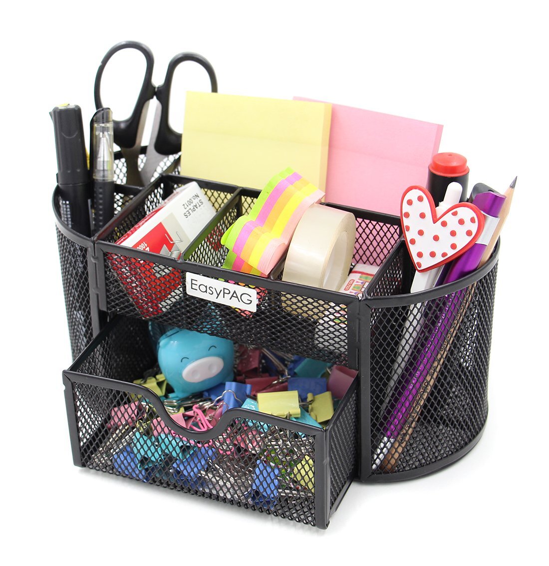 EasyPAG Office Desk Organizer with Drawer Small Mesh Desktop Pen Holder Black