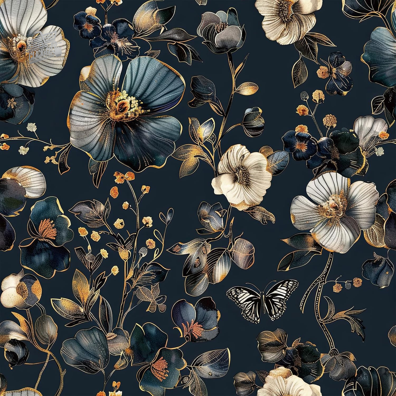 Wallpaper Adhesive Floral Wall Blue Gold Adhesive Film for Fanta Furniture