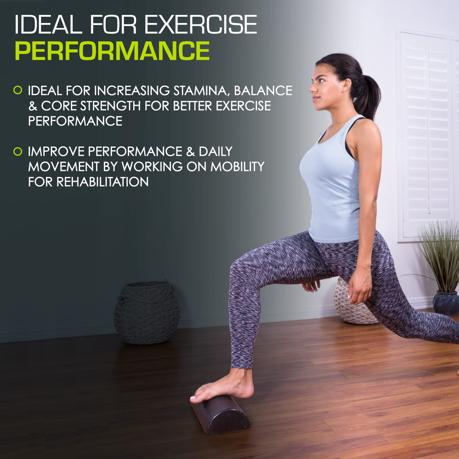 High Density Half Round Foam Roller 12 Inch Extra Support for Stretching Balance
