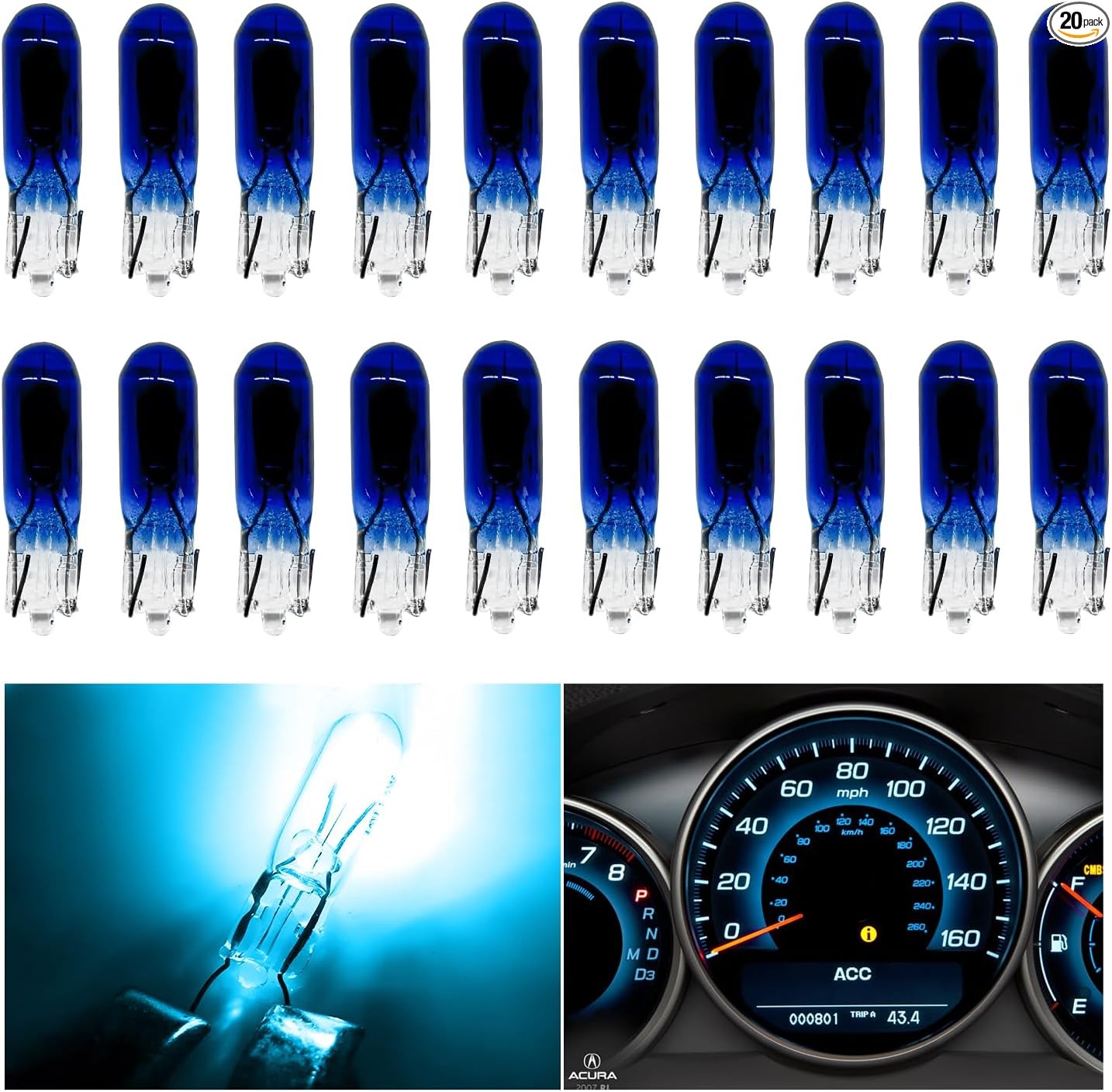 20PCS 17 86 206 Halogen Light Bulb, Clear Glass Halogen Bulbs Inst Color: Blue