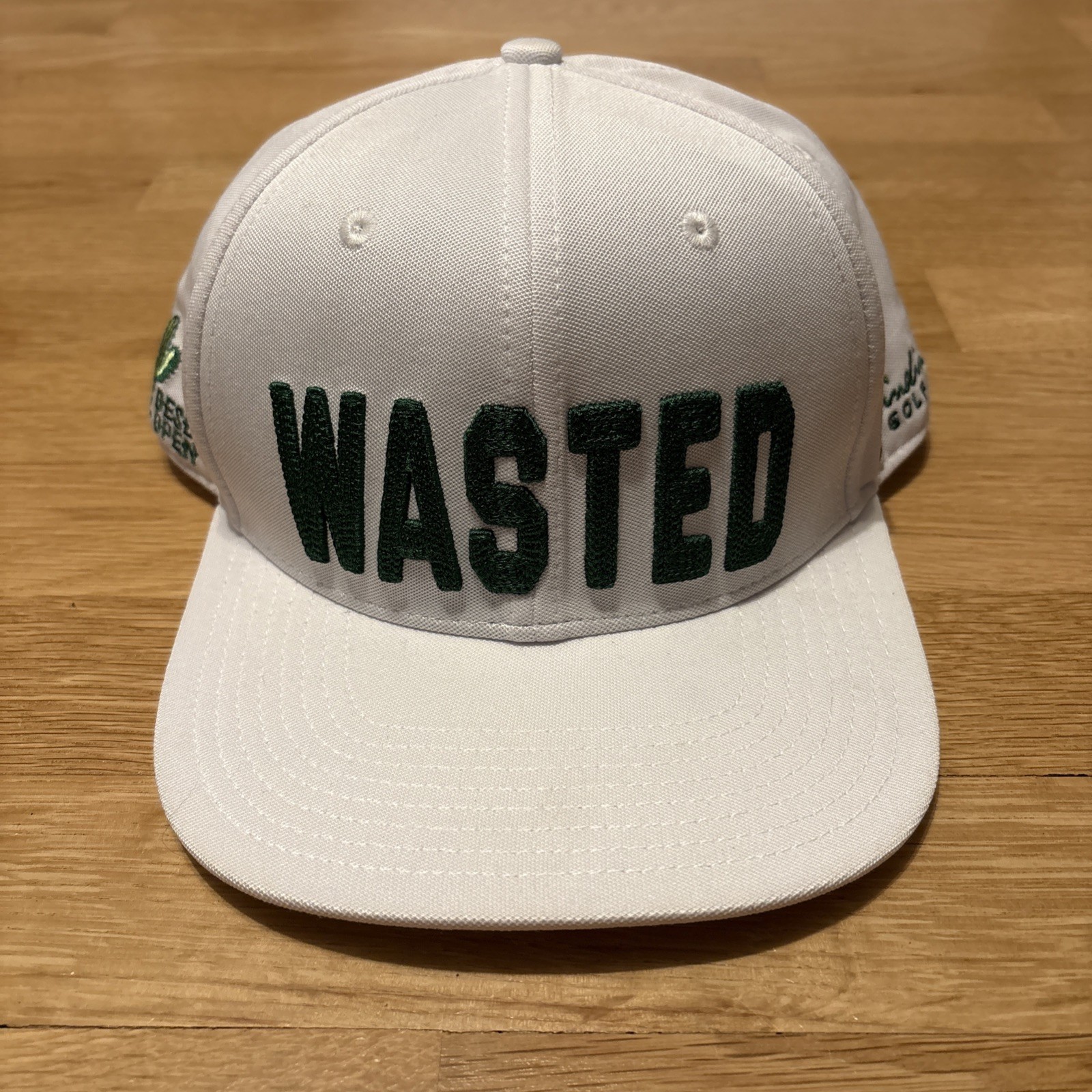 Grindin Golf Co WASTED Desert Open Hat SnapBack Cap White Green Logo