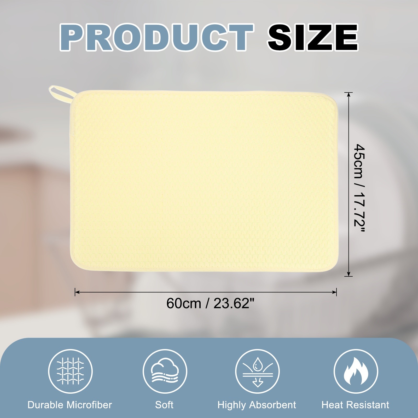 Microfiber Dish Drying Mat,24 x 18 Inch Absorbent Dish Drying Mat, Yellow