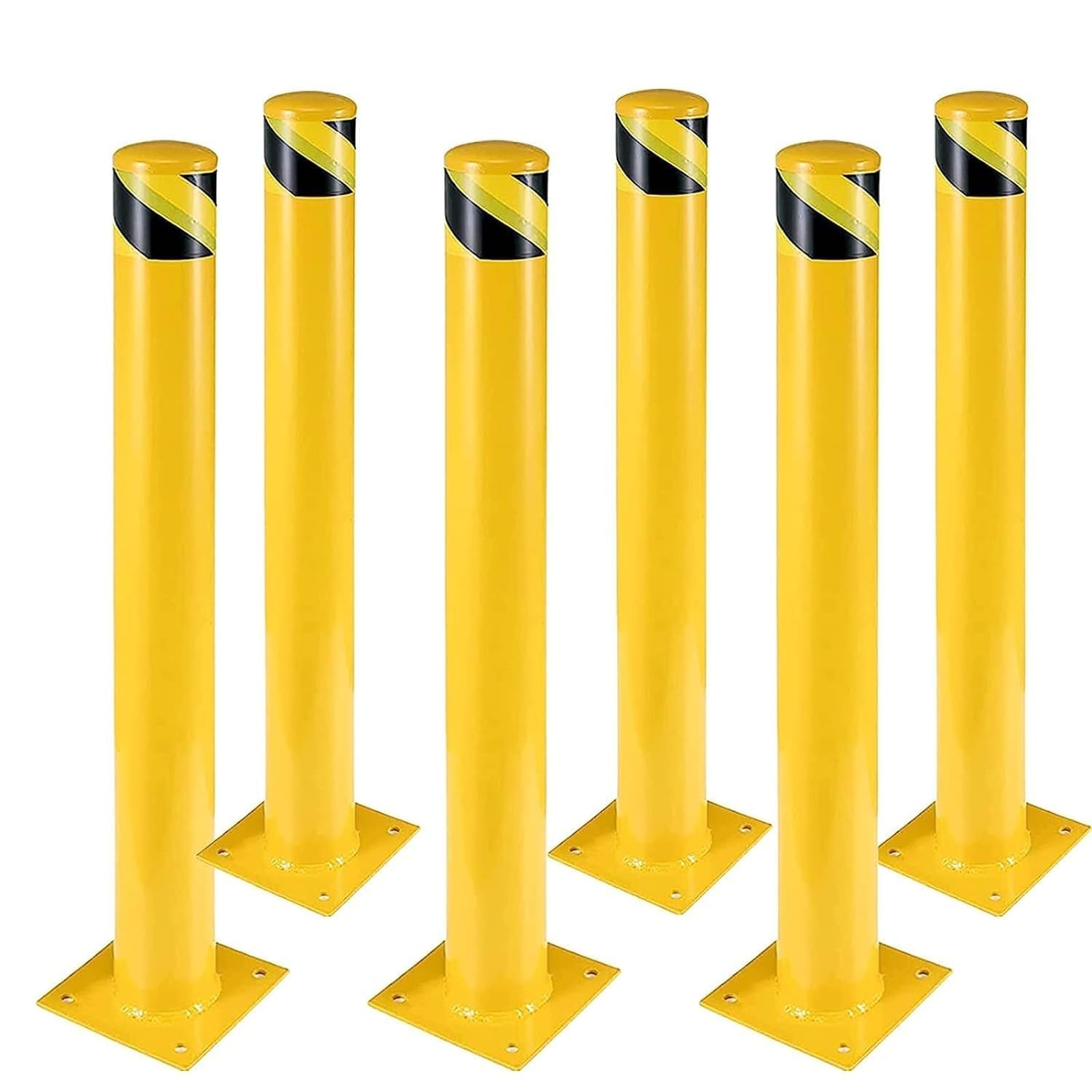 6 Pack 42" Height Bollard Post, 4.5" Diameter, Yellow Safety Steel Bollard Post