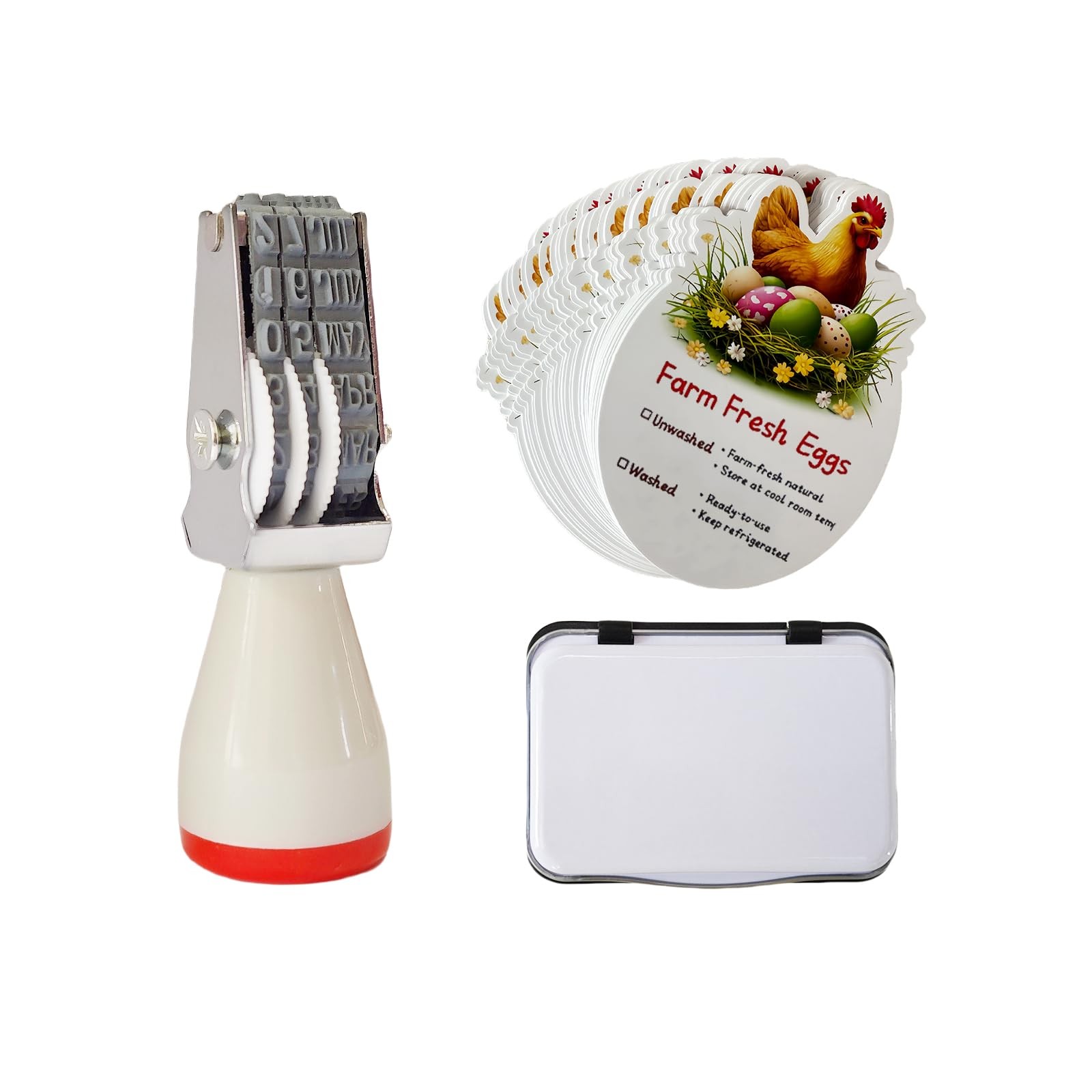 Egg Date Stamp Kit with Ink Pad, Month and Day Stamper for Farm Fresh Eggs Ch...