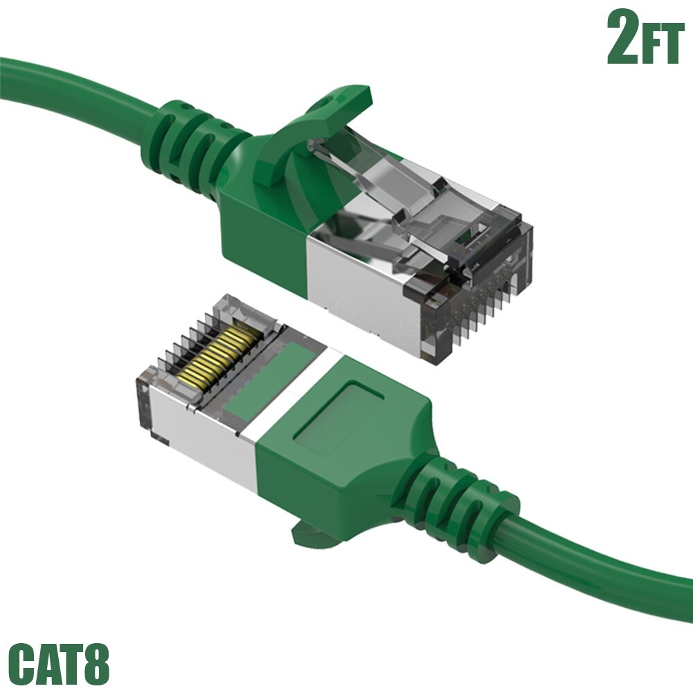 2FT Cat8 RJ45 Network LAN Ethernet U/FTP Shielded Patch Cable Slim 30AWG Green