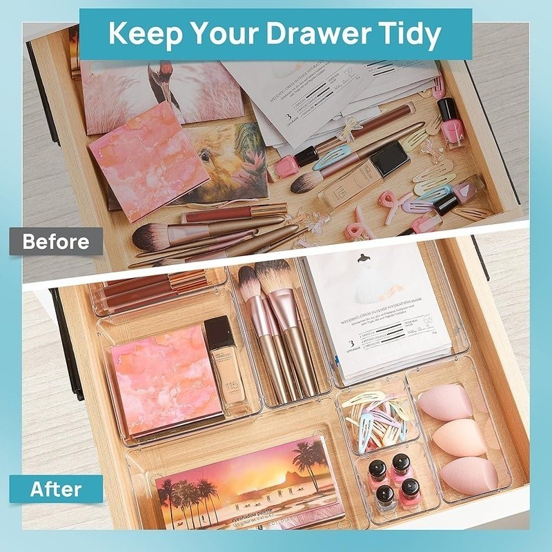 5 PCS Plastic Drawer Organizers Set 4-Size Versatile Bathroom Vanity Organizer