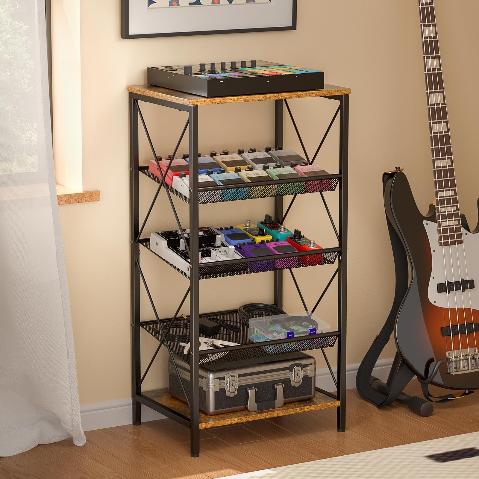 ThreeHio Guitar Pedal Organizer, 5 Tier Tuner Pedal Storage Shelf, Vintage Pe...