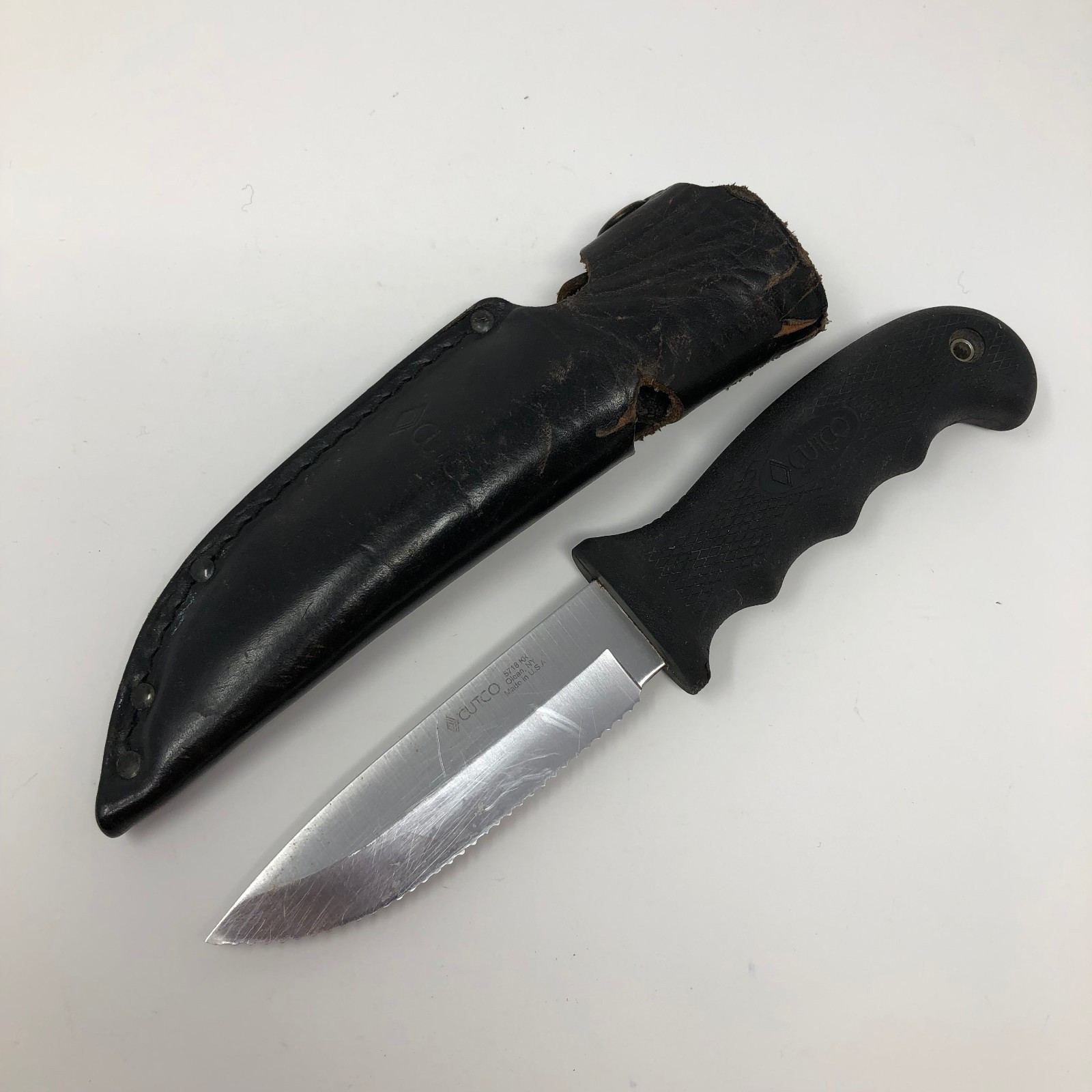 CUTCO 5718 KK Drop-Point Outdoor Knife w/Serrated Edge and Leather Sheath
