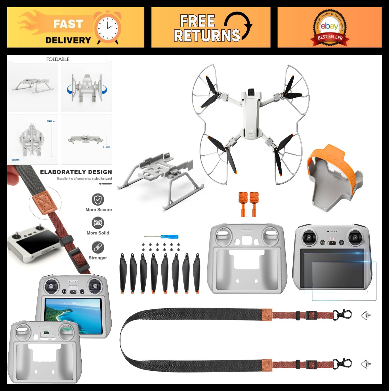 8-in-1 Mini 3 Pro Accessories Kit - Propeller Guards, Joysticks, Lanyard & More