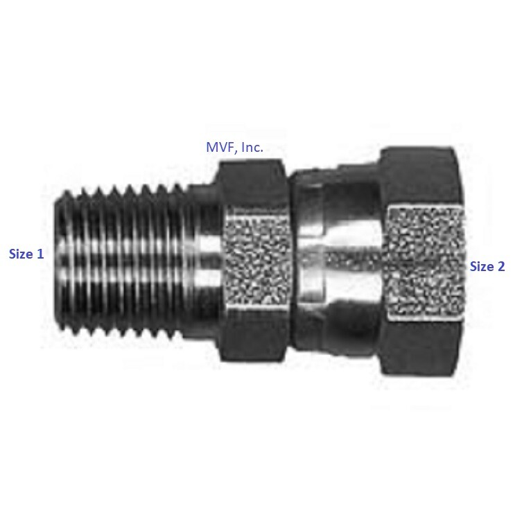 1/4" Male NPT x 3/8" Female NPSM Pipe Swivel Straight Adapter Steel 1404-04-06