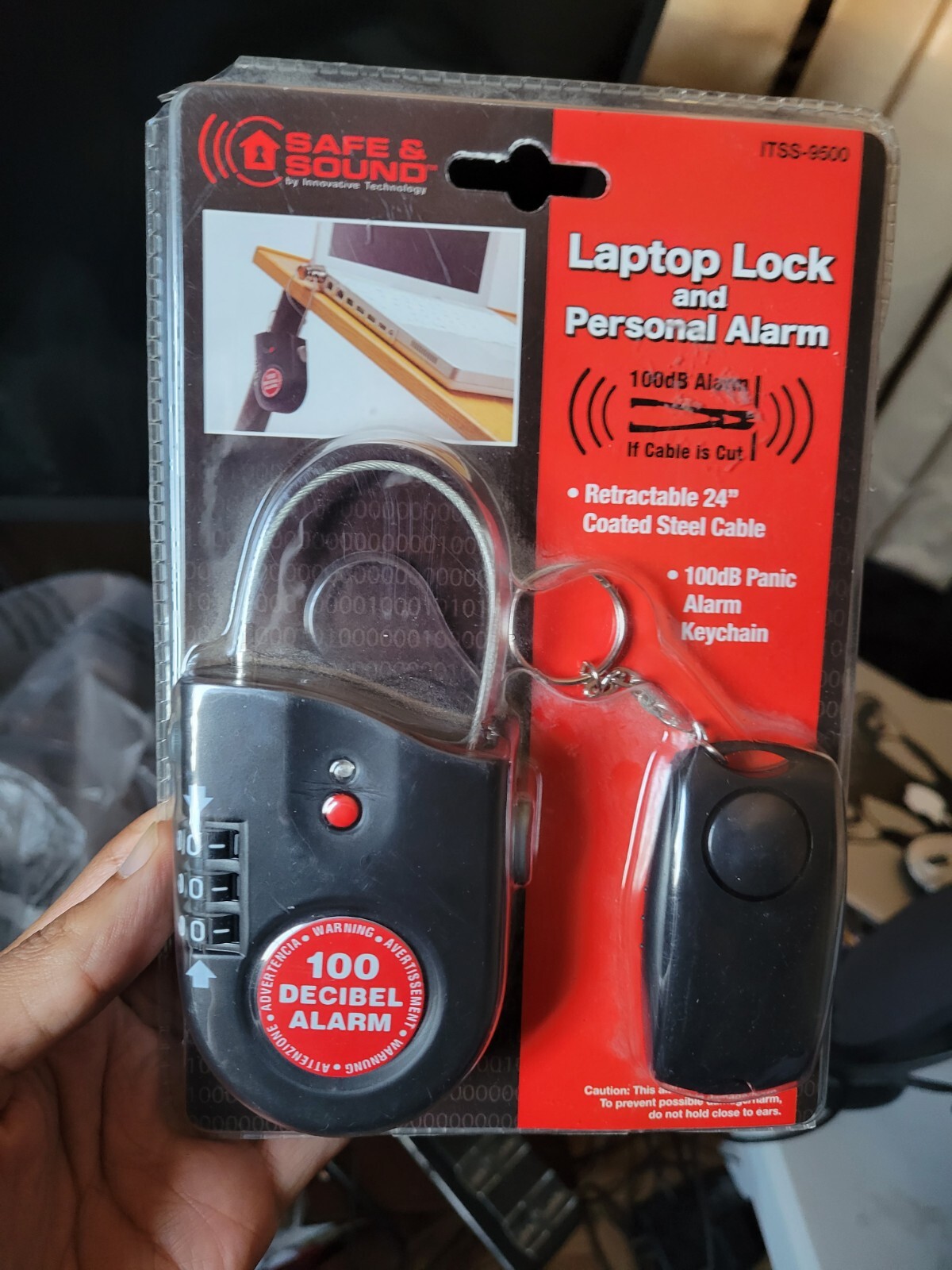 Safe & Sound Laptop Lock and Personal Alarm (100 Decibel) w/Keychain - NEW