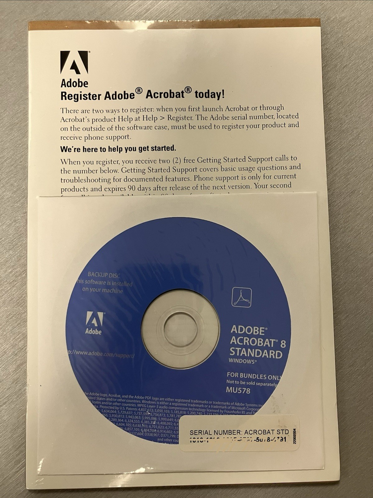 Adobe Acrobat 8 Standard for Windows Disc and Serial Number