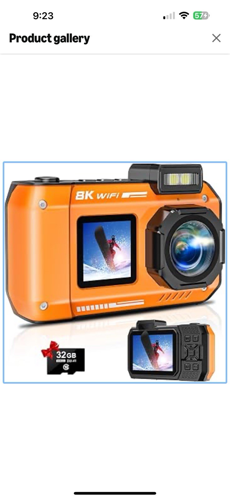 8K WiFi Waterproof Camera 70MP Orange/Black 16x Digital Zoom 2.8in Screen