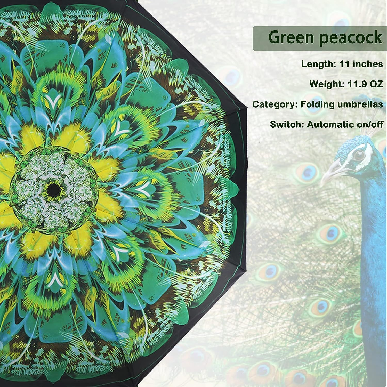 SIEPASA Windproof Travel Compact Umbrella-Automatic Small Size, Green peacock