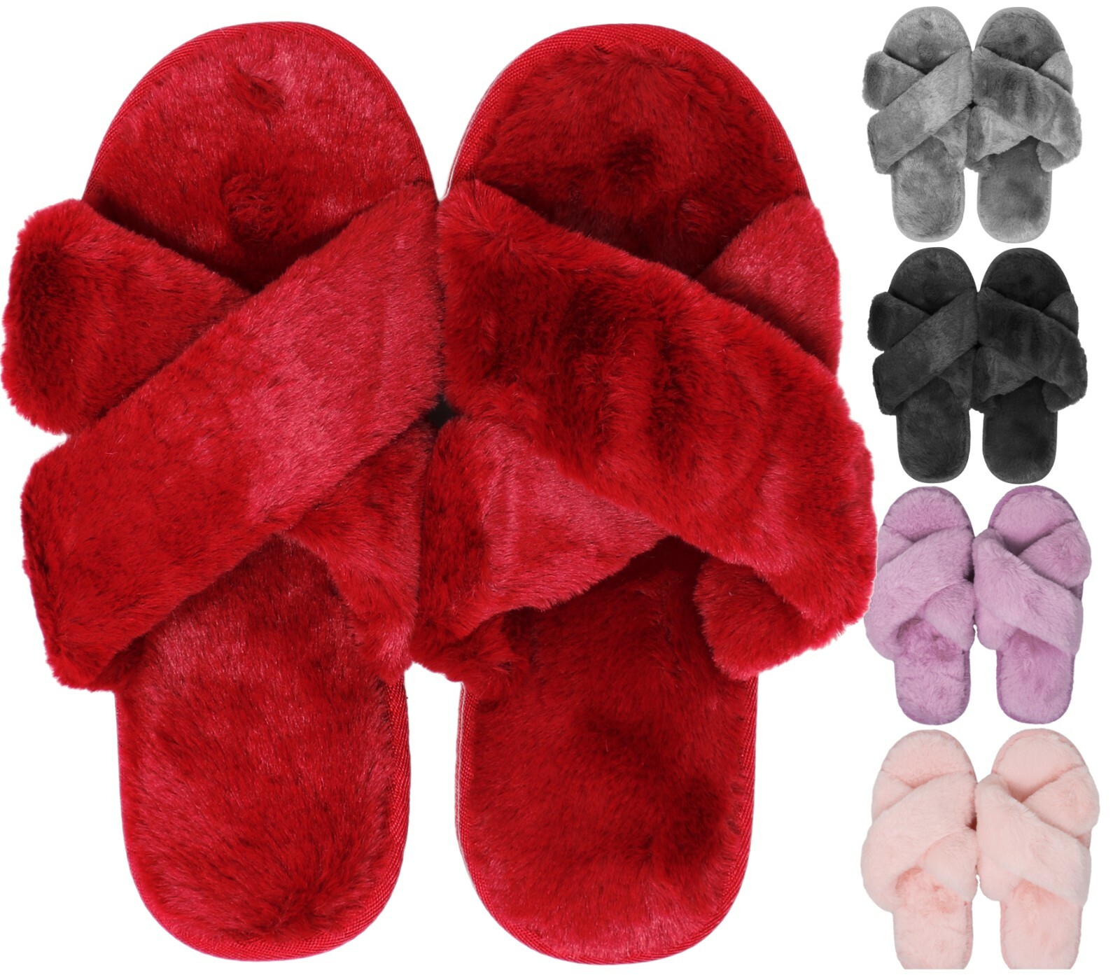 Soft Plush Fuzzy House Slippers Fuzzy Cross Band Slip on Open Toe Cozy