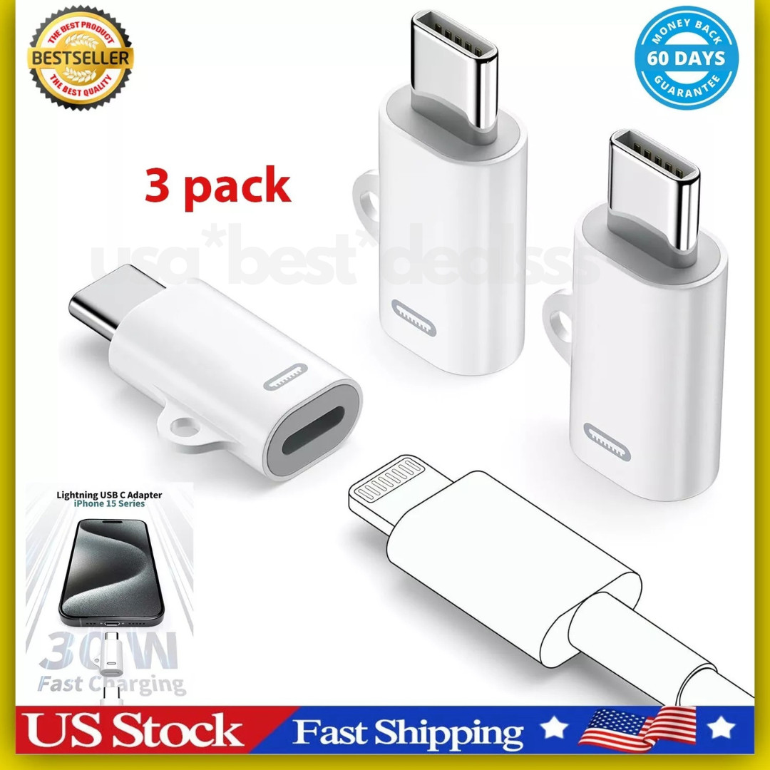USB C to Lightning Adapter 3 Pack [Mfi Certified] Lightning Female to USB C