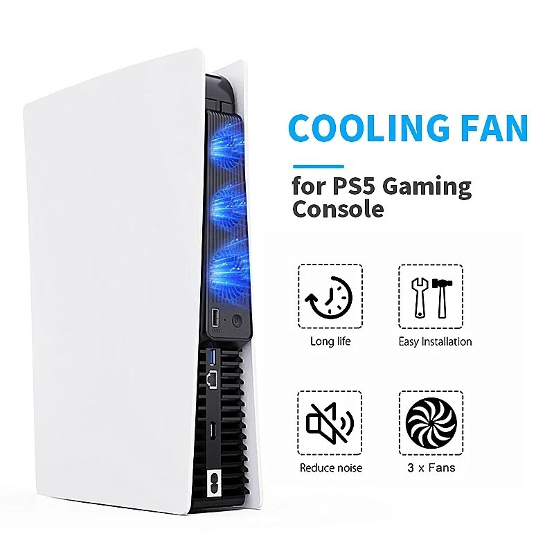 Cooling Fan for PS5 Console with LED Lights Silent Noise Reduction USB-Powered